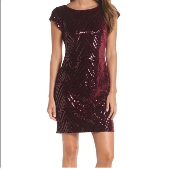 Eliza J Sequin Party Sheath Dress  In Burgundy  Size  6 NWT - Picture 1 of 12